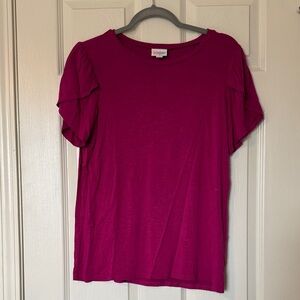 LuLaRoe Magenta Short Sleeve Ruffle Tee